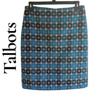 Talbots Women's Wool Blend Pencil Skirt. Blue/Gray Geometric Design size 8. EUC!